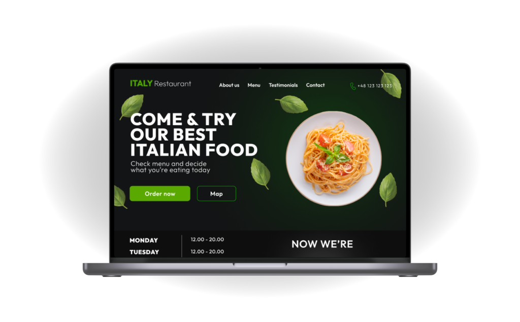 Laptop z odpaloną stroną internetową dla firmy w kolorach zielonych